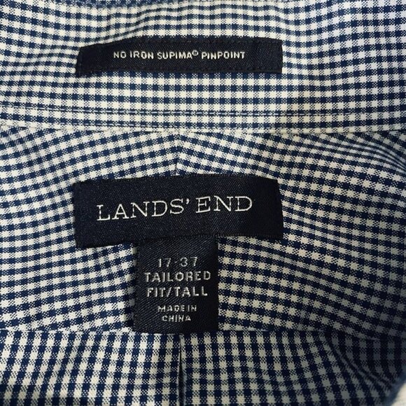 Lands End Supima Cotton Button Down Shirt Tailored Fit Blue Check 17/37 - Picture 3 of 7